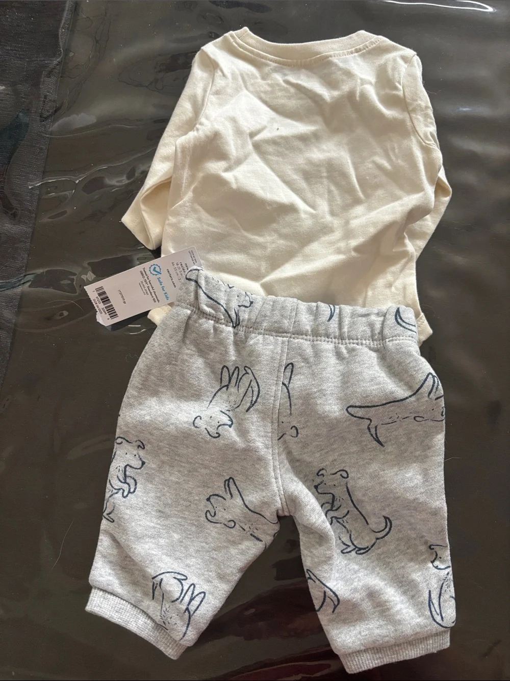 Carter's Cream Long-Sleeve Top & Gray Puppy Sketch Joggers